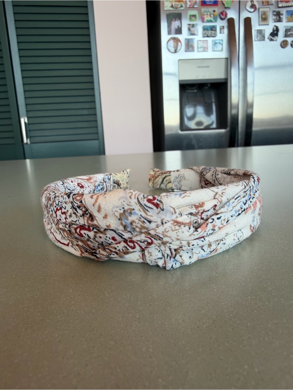 Anthropologie Printed Knot Fabric Headband in Cream and Brown